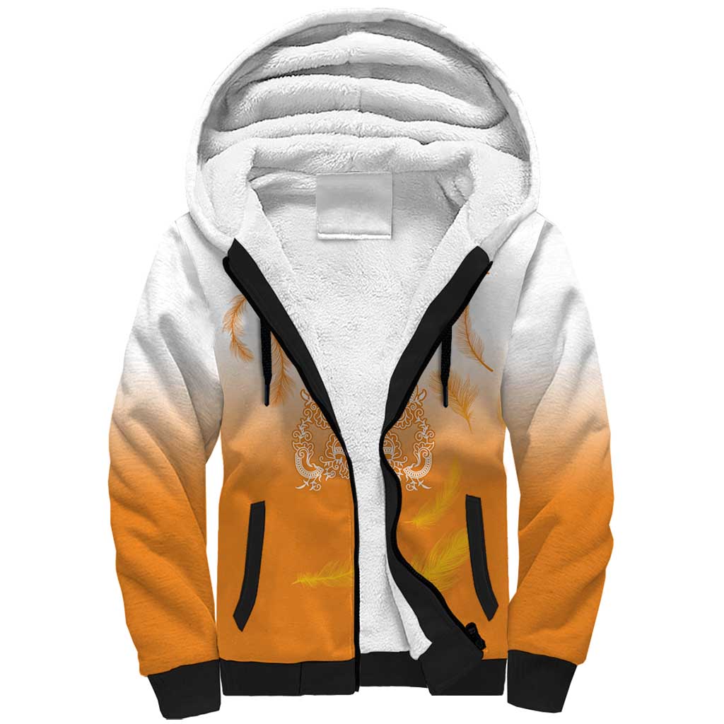 Philippines National Costume Style Sherpa Hoodie Barong Tagalog and Eagle Feather Orange Color