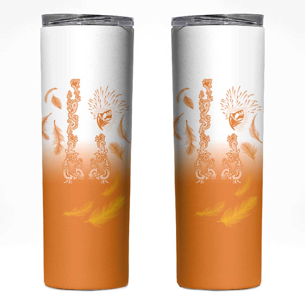 Philippines National Costume Style Skinny Tumbler Barong Tagalog and Eagle Feather Orange Color