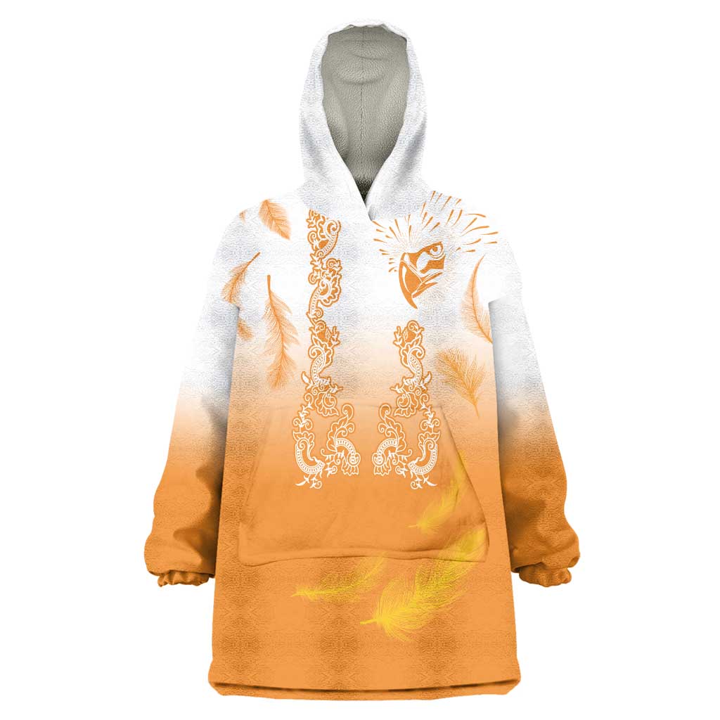 Philippines National Costume Style Wearable Blanket Hoodie Barong Tagalog and Eagle Feather Orange Color