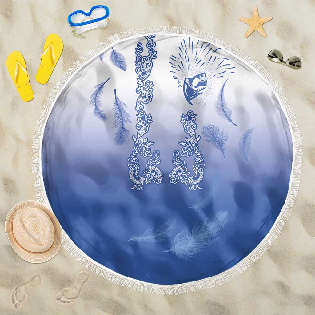 Philippines National Costume Style Beach Blanket Barong Tagalog and Eagle Feather Blue Color