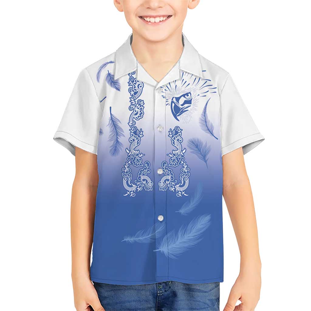 Philippines National Costume Style Kid Hawaiian Shirt Barong Tagalog and Eagle Feather Blue Color