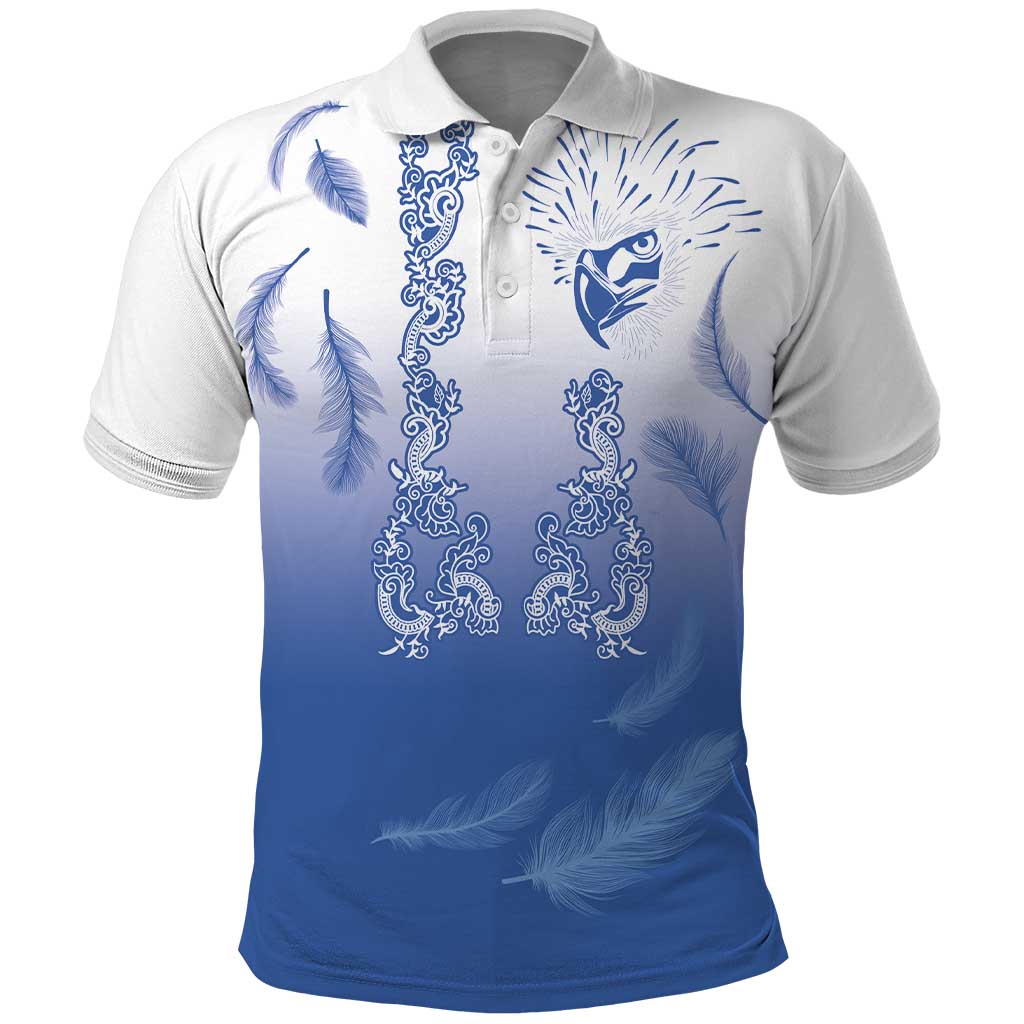 Philippines National Costume Style Polo Shirt Barong Tagalog and Eagle Feather Blue Color