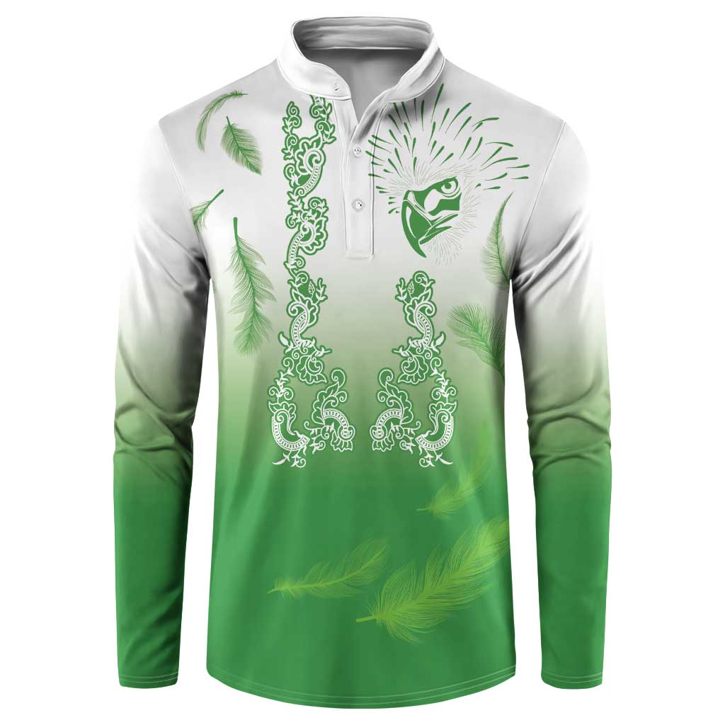 Philippines National Costume Style Button Sweatshirt Barong Tagalog and Eagle Feather Green Color