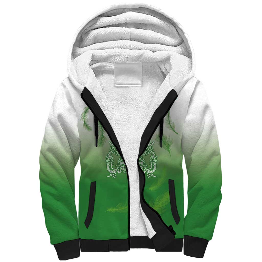 Philippines National Costume Style Sherpa Hoodie Barong Tagalog and Eagle Feather Green Color