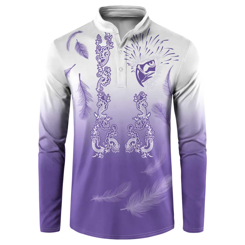 Philippines National Costume Style Button Sweatshirt Barong Tagalog and Eagle Feather Purple Color