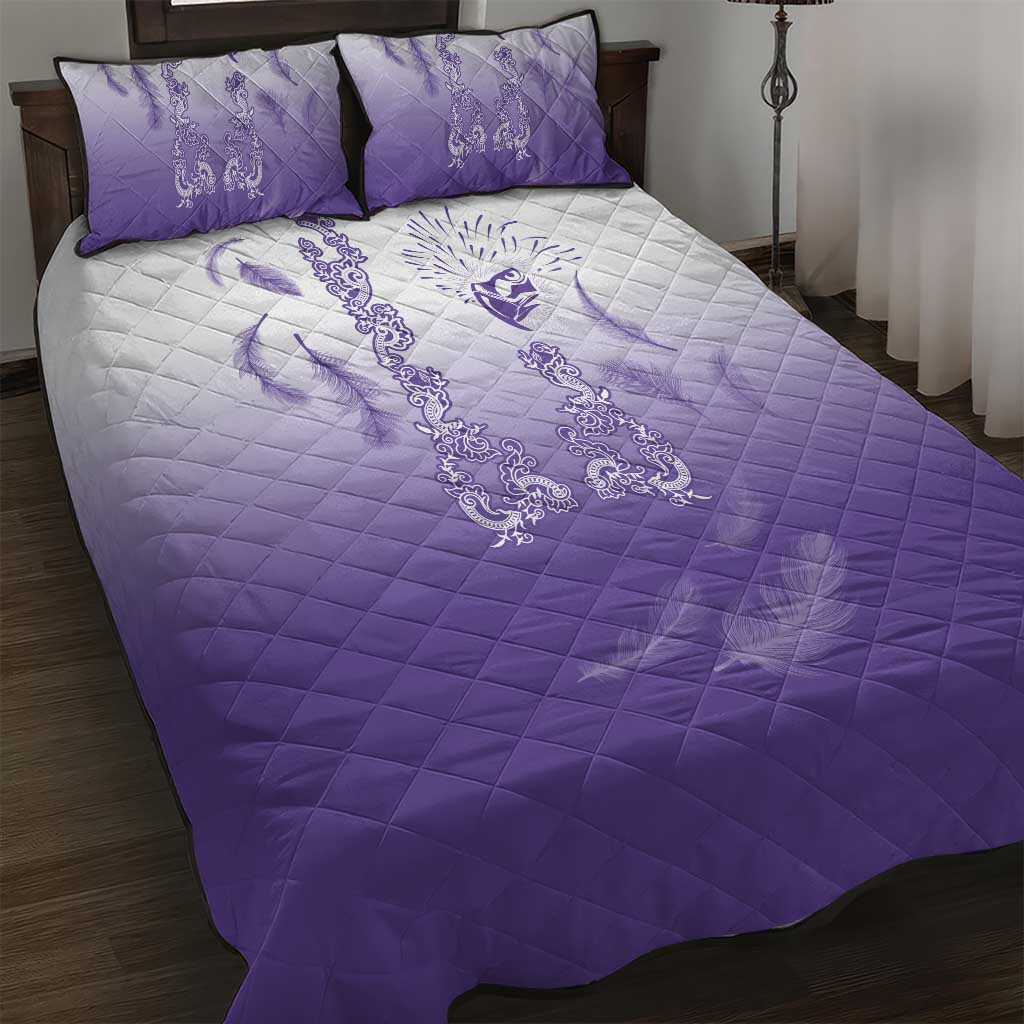 Philippines National Costume Style Quilt Bed Set Barong Tagalog and Eagle Feather Purple Color