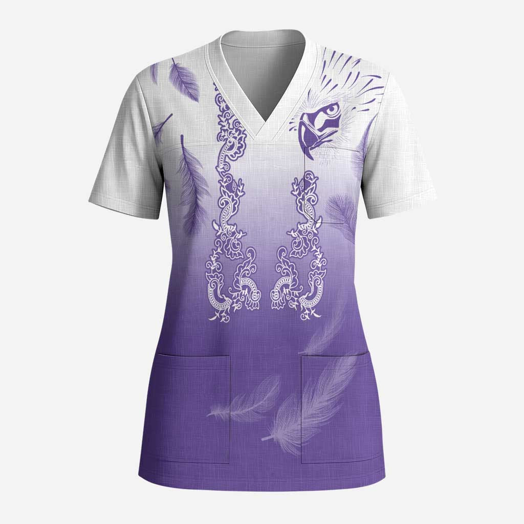 Philippines National Costume Style Scrub Top Barong Tagalog and Eagle Feather Purple Color - Polynesian Pride