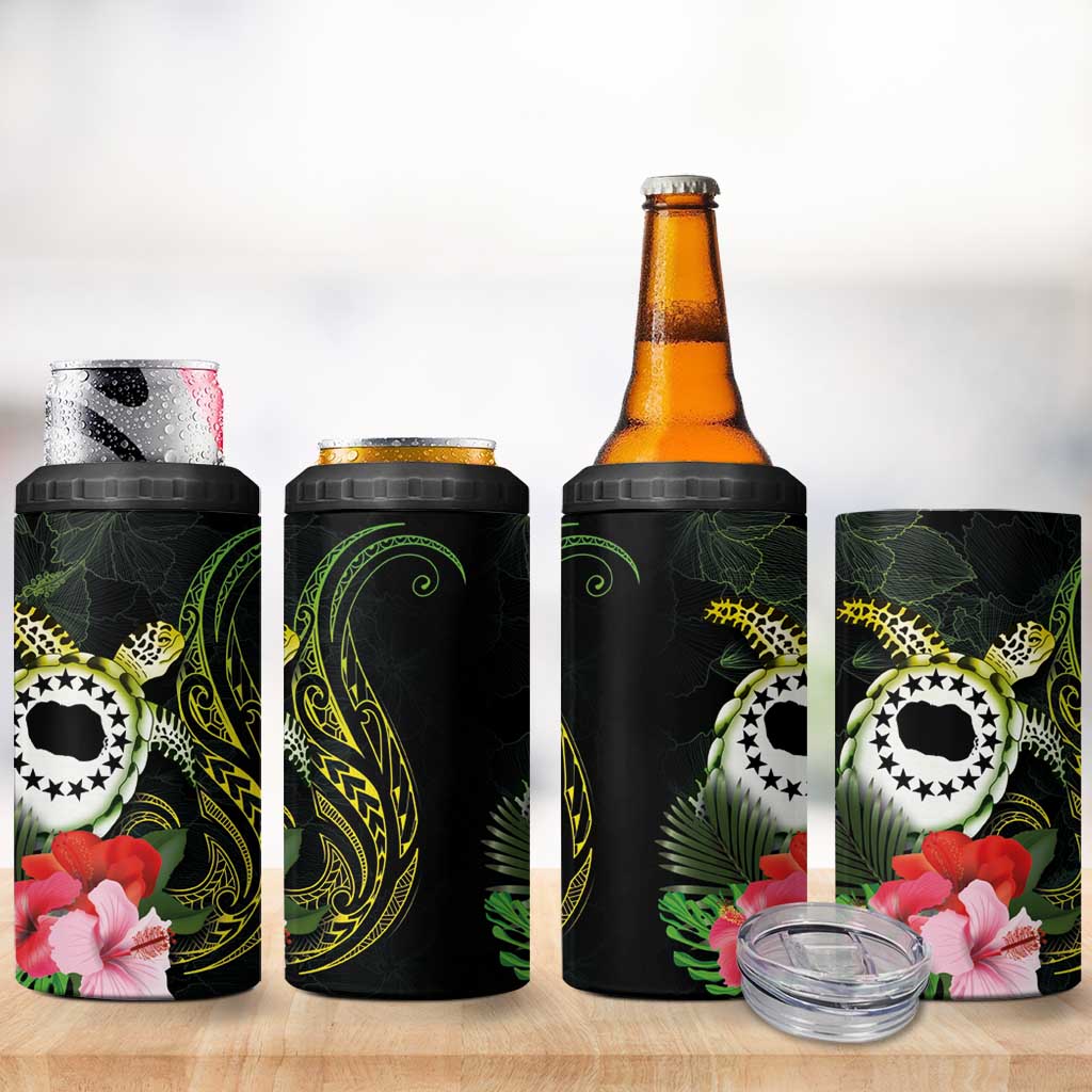 Kia Orana Cook Islands 4 in 1 Can Cooler Tumbler Turtle and Hibiscus Polynesian Pattern