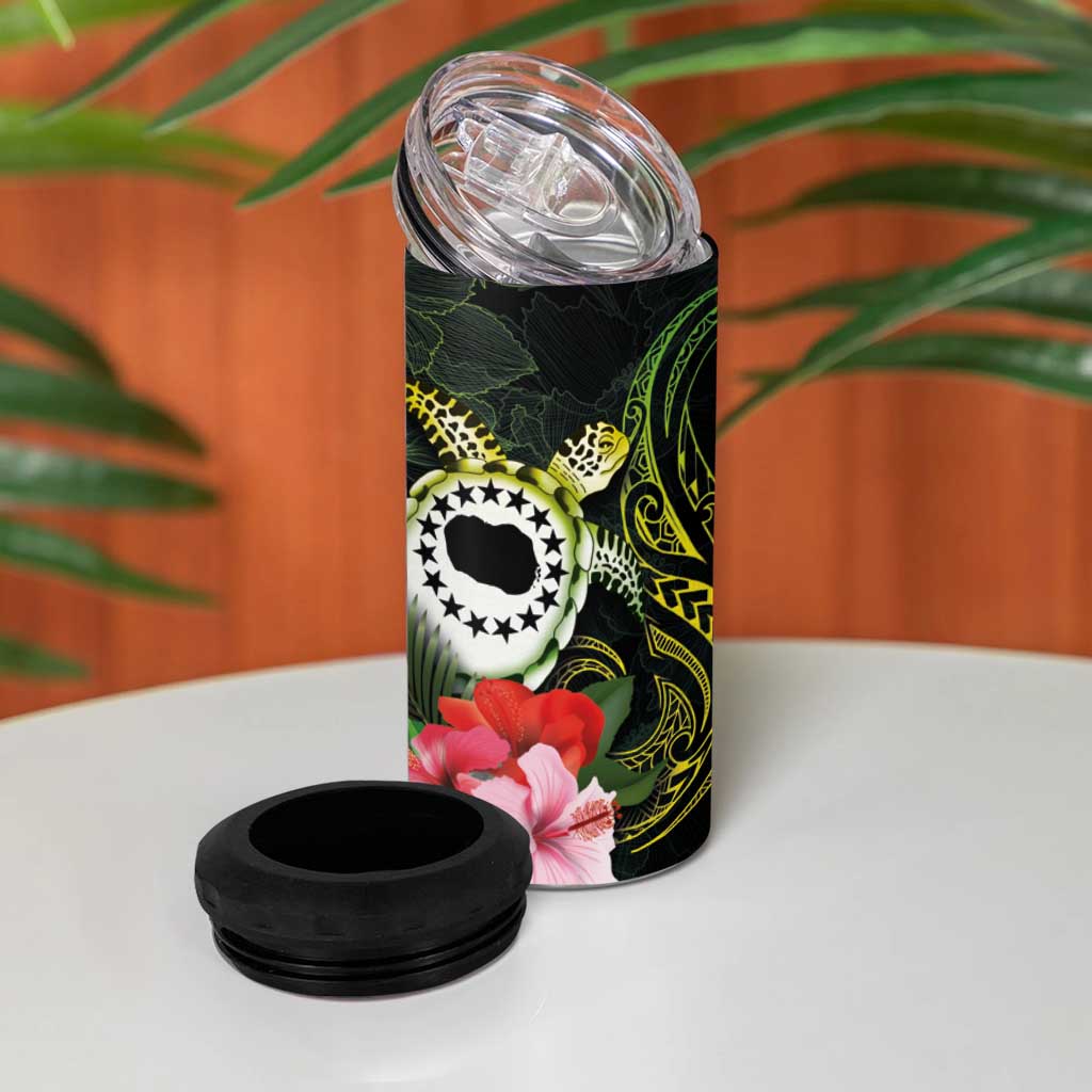 Kia Orana Cook Islands 4 in 1 Can Cooler Tumbler Turtle and Hibiscus Polynesian Pattern
