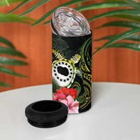 Kia Orana Cook Islands 4 in 1 Can Cooler Tumbler Turtle and Hibiscus Polynesian Pattern