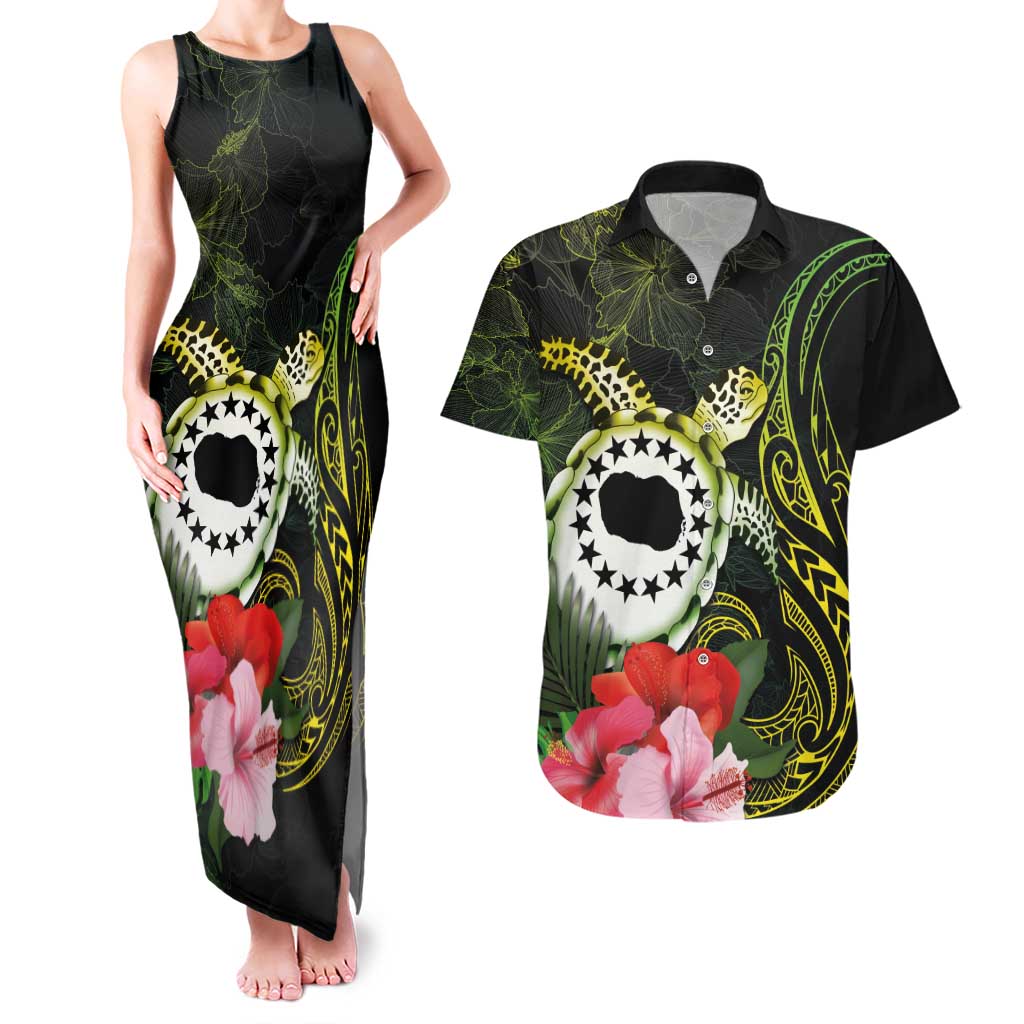 Kia Orana Cook Islands Couples Matching Tank Maxi Dress and Hawaiian Shirt Turtle and Hibiscus Polynesian Pattern
