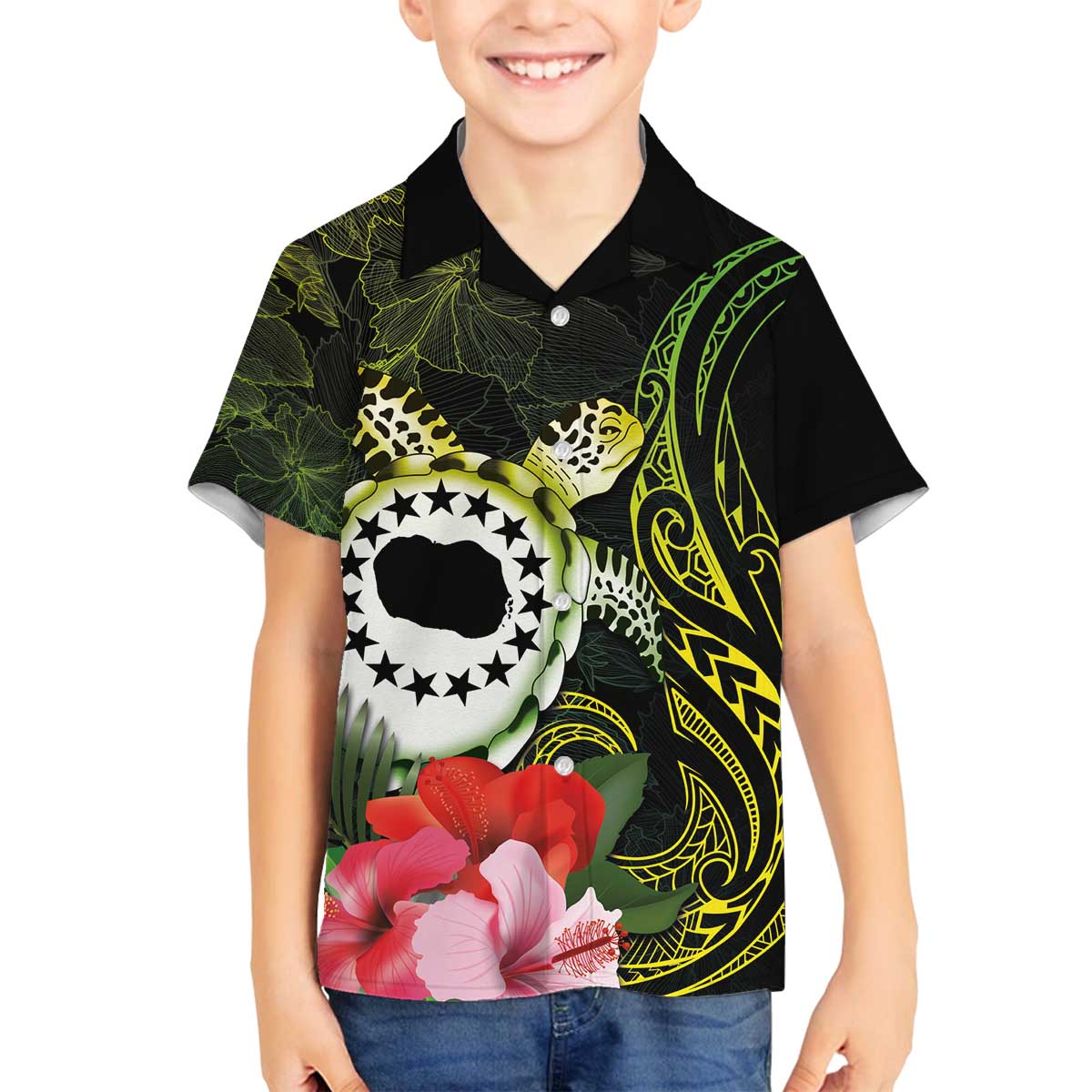 Kia Orana Cook Islands Family Matching Puletasi and Hawaiian Shirt Turtle and Hibiscus Polynesian Pattern
