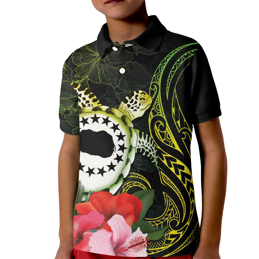 Kia Orana Cook Islands Kid Polo Shirt Turtle and Hibiscus Polynesian Pattern LT03 Kid Yellow - Polynesian Pride