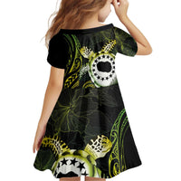 Kia Orana Cook Islands Kid Short Sleeve Dress Turtle and Hibiscus Polynesian Pattern LT03 - Polynesian Pride