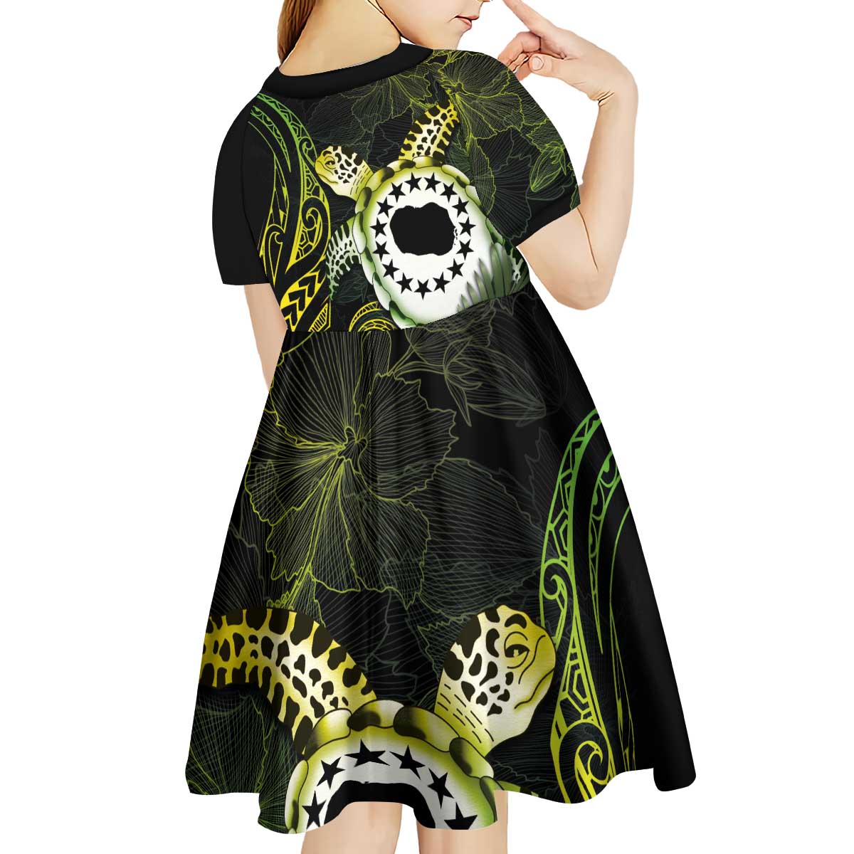 Kia Orana Cook Islands Kid Short Sleeve Dress Turtle and Hibiscus Polynesian Pattern LT03 - Polynesian Pride