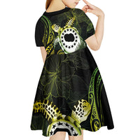 Kia Orana Cook Islands Kid Short Sleeve Dress Turtle and Hibiscus Polynesian Pattern LT03 - Polynesian Pride