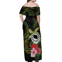 Kia Orana Cook Islands Off Shoulder Maxi Dress Turtle and Hibiscus Polynesian Pattern LT03 - Polynesian Pride