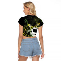 Kia Orana Cook Islands Raglan Cropped T Shirt Turtle and Hibiscus Polynesian Pattern LT03 - Polynesian Pride