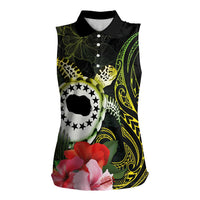Kia Orana Cook Islands Women Sleeveless Polo Shirt Turtle and Hibiscus Polynesian Pattern LT03 Female Yellow - Polynesian Pride