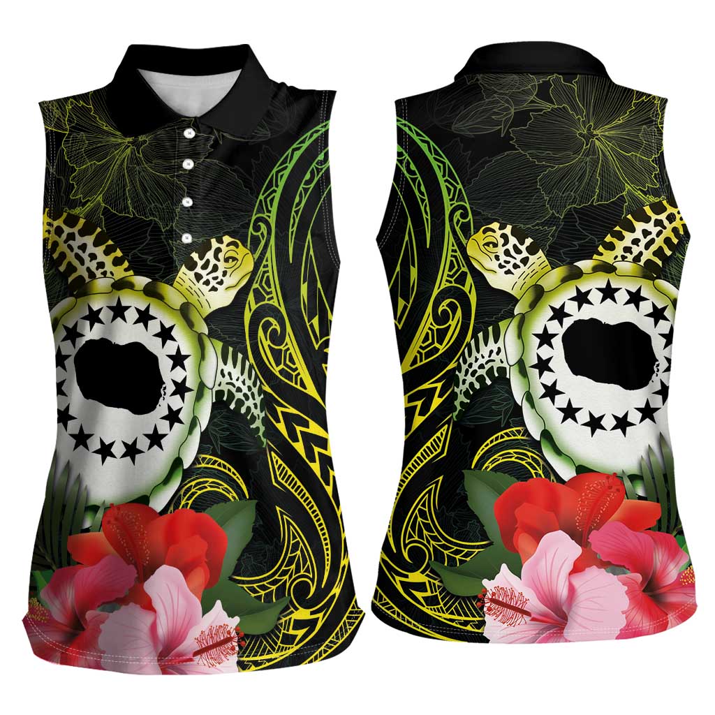 Kia Orana Cook Islands Women Sleeveless Polo Shirt Turtle and Hibiscus Polynesian Pattern LT03 - Polynesian Pride