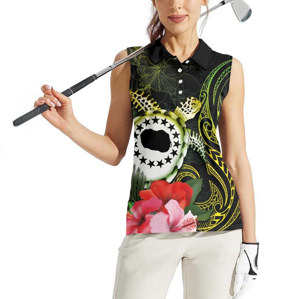 Kia Orana Cook Islands Women Sleeveless Polo Shirt Turtle and Hibiscus Polynesian Pattern LT03 - Polynesian Pride