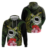 Kia Orana Cook Islands Zip Hoodie Turtle and Hibiscus Polynesian Pattern