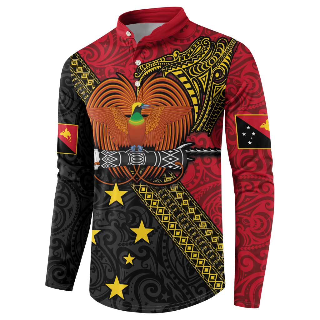 Papua new Guinea Goroka Show Button Sweatshirt Bird-of-paradise and Melanesian Tattoo Pattern