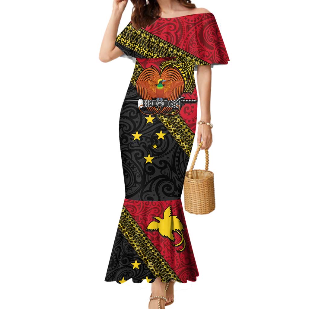 Papua new Guinea Goroka Show Family Matching Mermaid Dress and Hawaiian Shirt Bird-of-paradise and Melanesian Tattoo Pattern