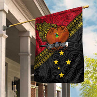Papua New Guinea Goroka Show Garden Flag Bird-of-paradise and Melanesian Tattoo Pattern LT03 House Flag Red - Polynesian Pride