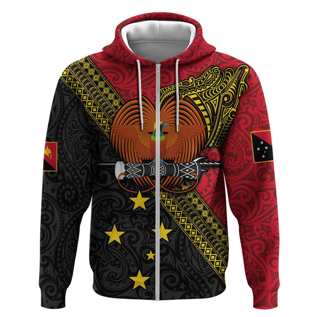 Papua New Guinea Goroka Show Hoodie Bird-of-paradise and Melanesian Tattoo Pattern LT03 Zip Hoodie Red - Polynesian Pride