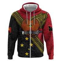 Papua New Guinea Goroka Show Hoodie Bird-of-paradise and Melanesian Tattoo Pattern LT03 Zip Hoodie Red - Polynesian Pride