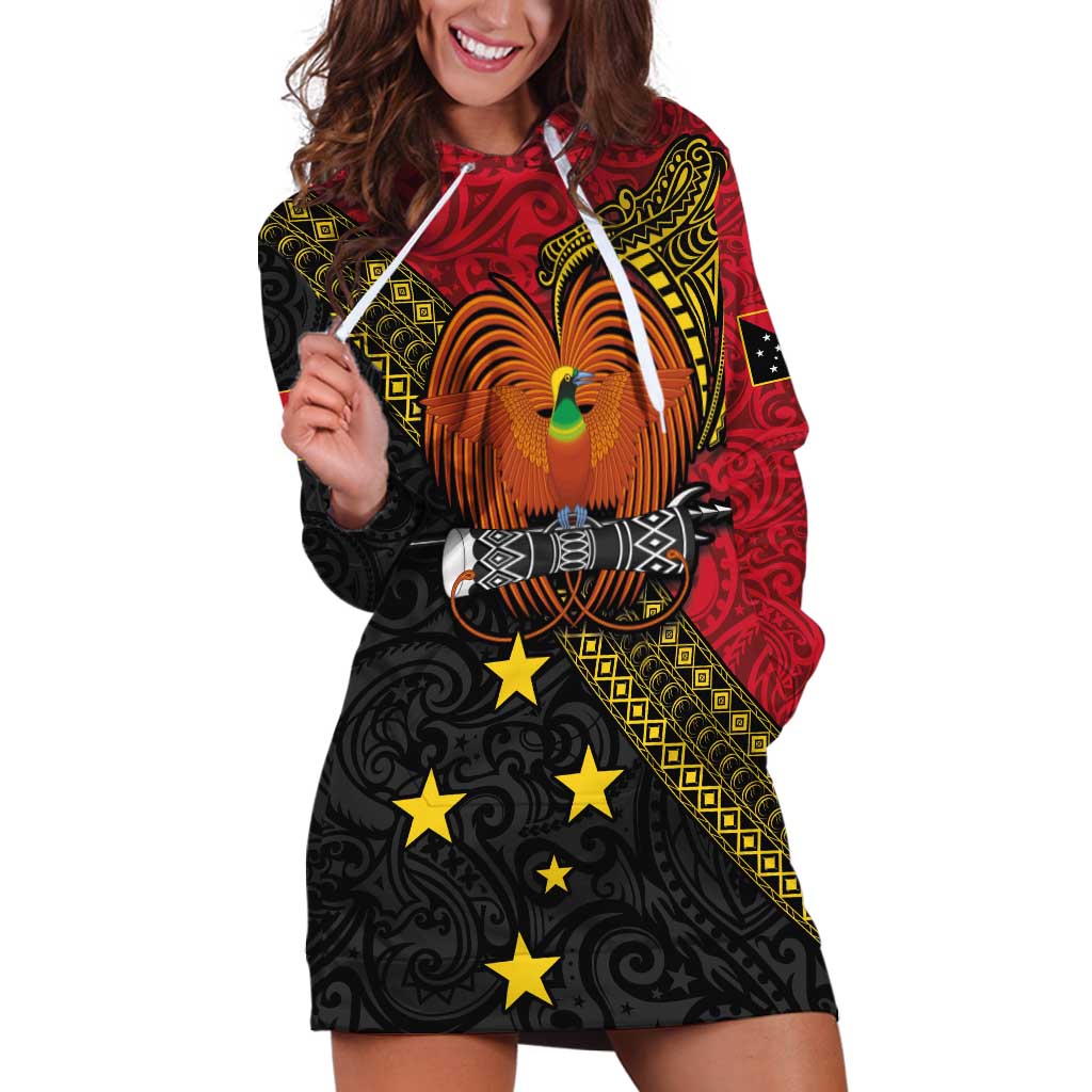Papua new Guinea Goroka Show Hoodie Dress Bird-of-paradise and Melanesian Tattoo Pattern
