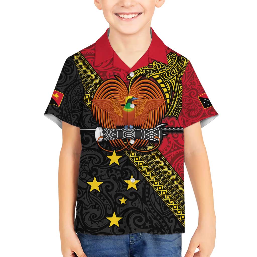 Papua new Guinea Goroka Show Kid Hawaiian Shirt Bird-of-paradise and Melanesian Tattoo Pattern