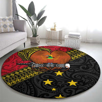 Papua New Guinea Goroka Show Round Carpet Bird-of-paradise and Melanesian Tattoo Pattern LT03 - Polynesian Pride