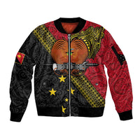 Papua new Guinea Goroka Show Sleeve Zip Bomber Jacket Bird-of-paradise and Melanesian Tattoo Pattern