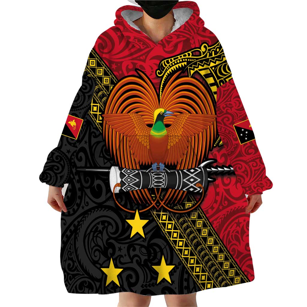 Papua new Guinea Goroka Show Wearable Blanket Hoodie Bird-of-paradise and Melanesian Tattoo Pattern