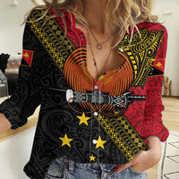 Papua new Guinea Goroka Show Women Casual Shirt Bird-of-paradise and Melanesian Tattoo Pattern