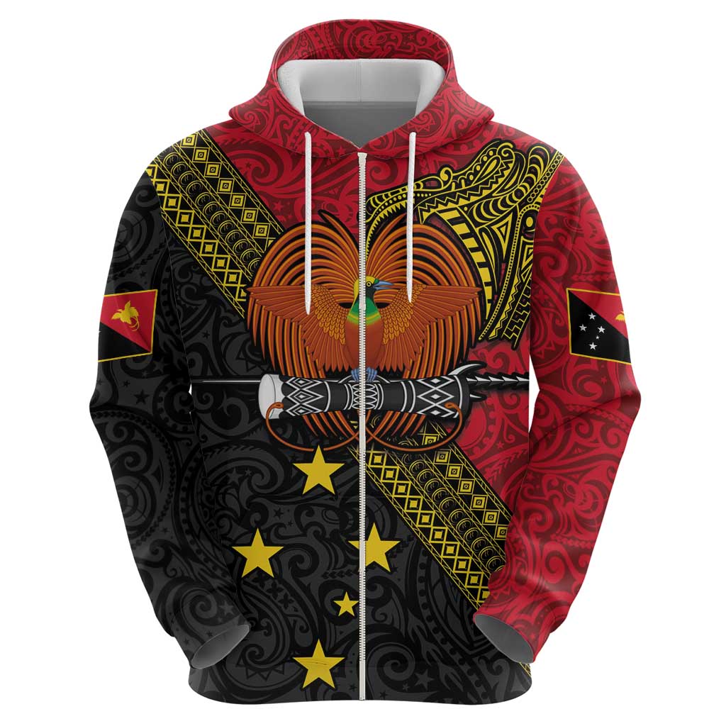 Papua new Guinea Goroka Show Zip Hoodie Bird-of-paradise and Melanesian Tattoo Pattern