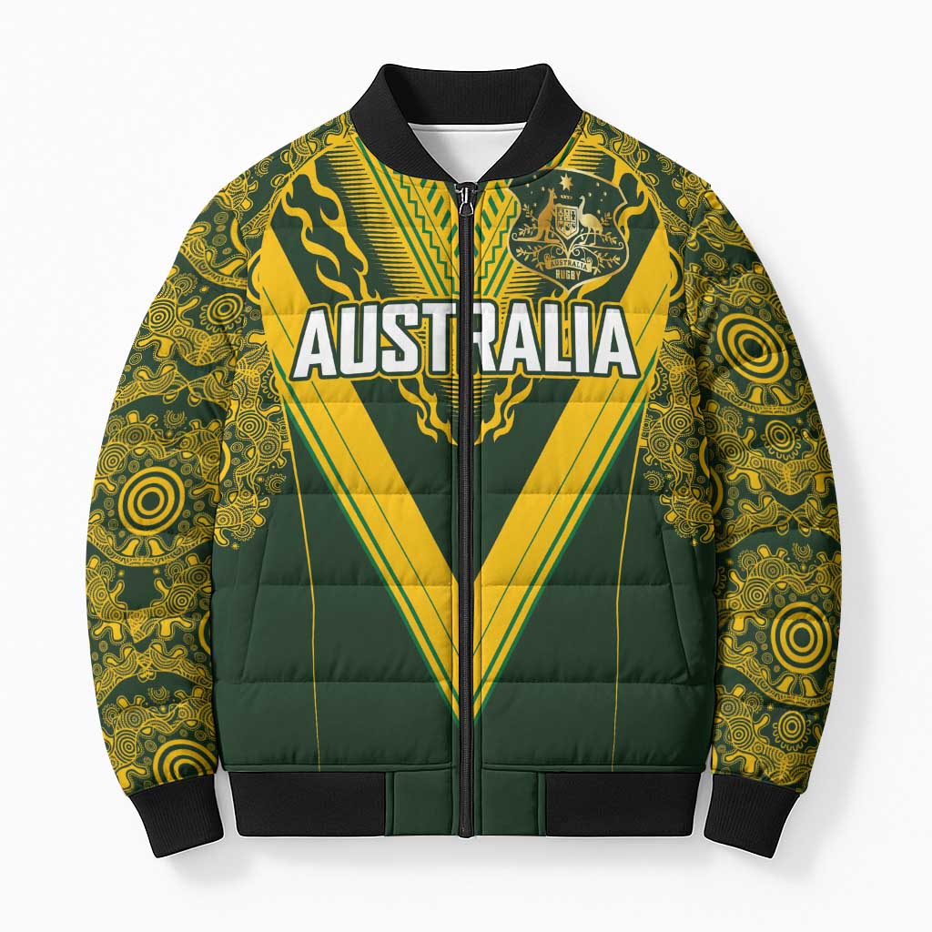 Australia Rugby Custom Bomber Puffer Jacket Aboriginal Art Sporty Style - Polynesian Pride