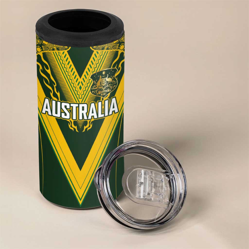 Australia Rugby Custom 4 in 1 Can Cooler Tumbler Aboriginal Art Sporty Style - Polynesian Pride