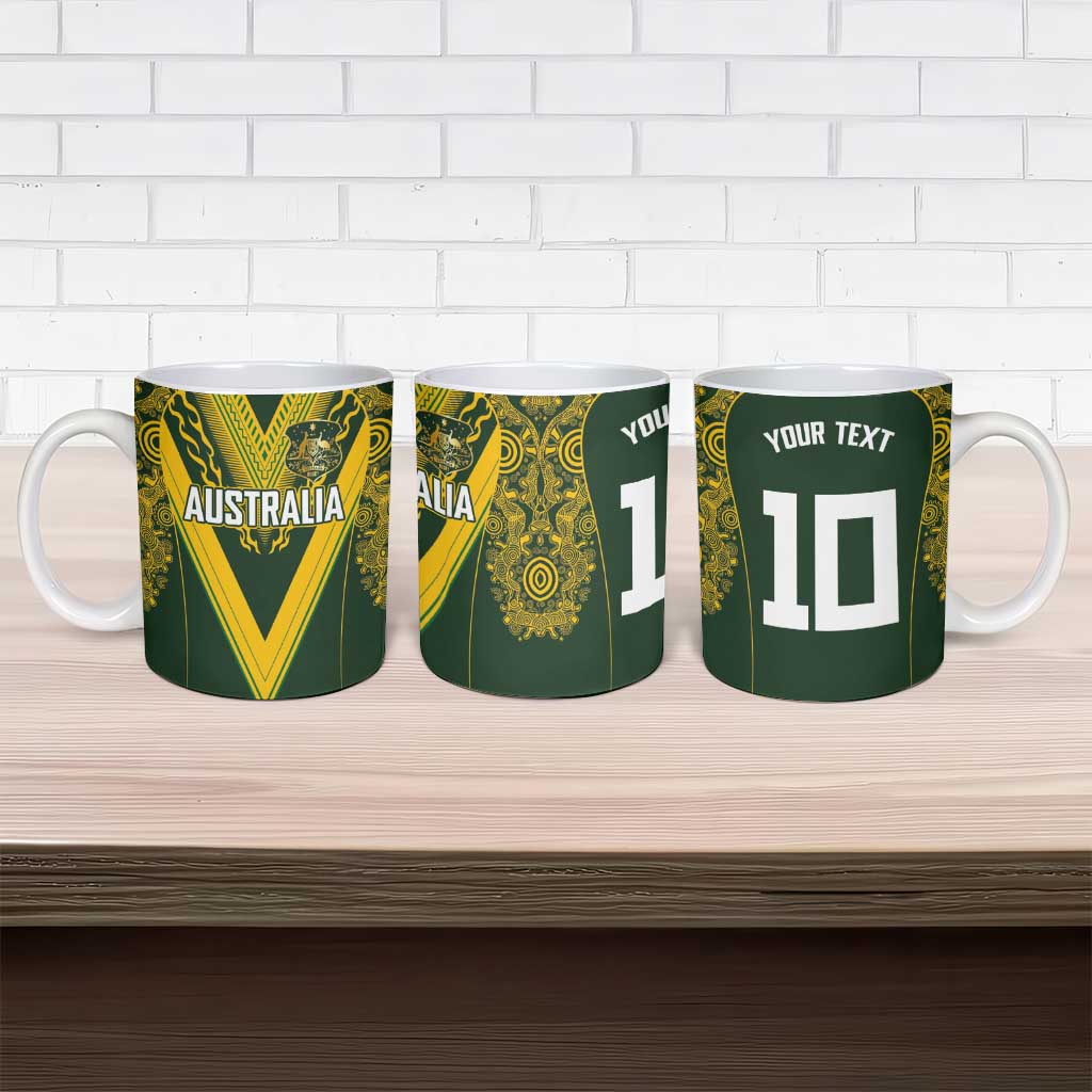 Australia Rugby Custom Ceramic Mug Aboriginal Art Sporty Style - Polynesian Pride