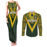 Australia Rugby Custom Couples Matching Tank Maxi Dress and Long Sleeve Button Shirt Aboriginal Art Sporty Style - Polynesian Pride