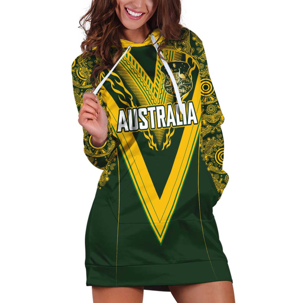 Australia Rugby Custom Hoodie Dress Aboriginal Art Sporty Style - Polynesian Pride