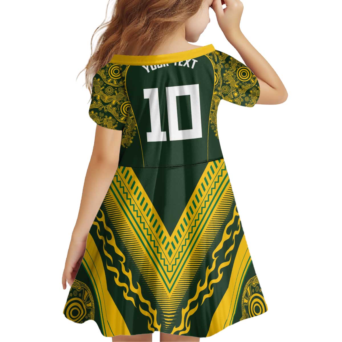 Australia Rugby Custom Kid Short Sleeve Dress Aboriginal Art Sporty Style - Polynesian Pride