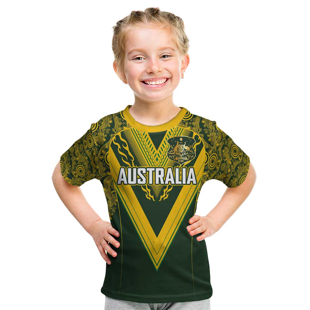 Australia Rugby Custom Kid T Shirt Aboriginal Art Sporty Style - Polynesian Pride
