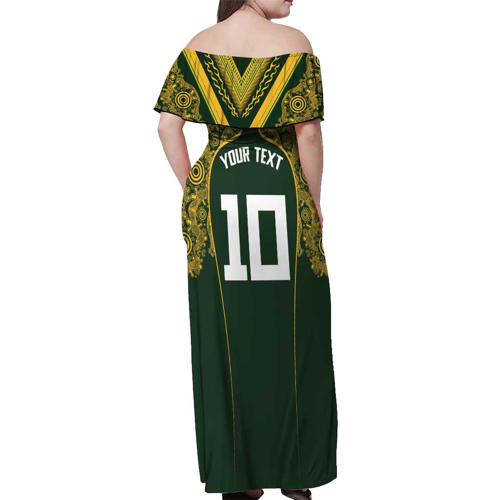 Australia Rugby Custom Off Shoulder Maxi Dress Aboriginal Art Sporty Style - Polynesian Pride