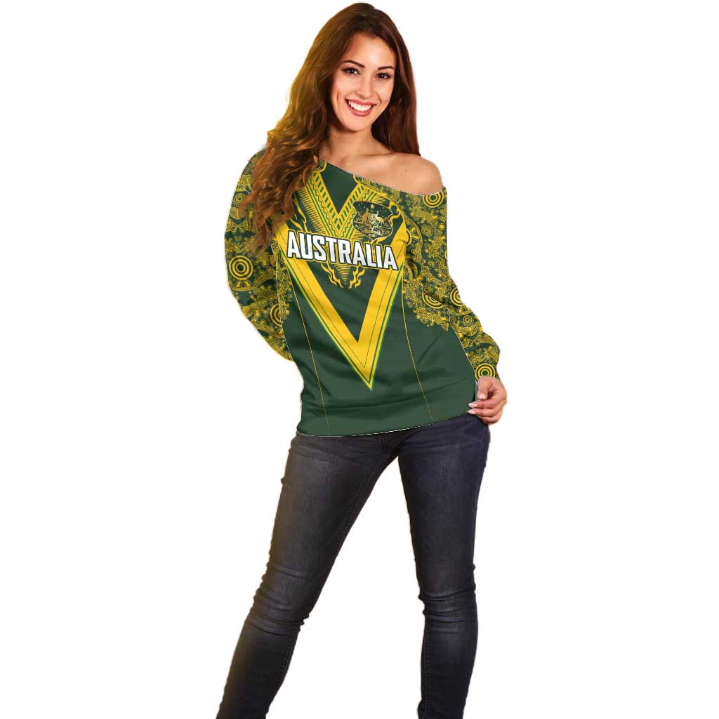 Australia Rugby Custom Off Shoulder Sweater Aboriginal Art Sporty Style - Polynesian Pride