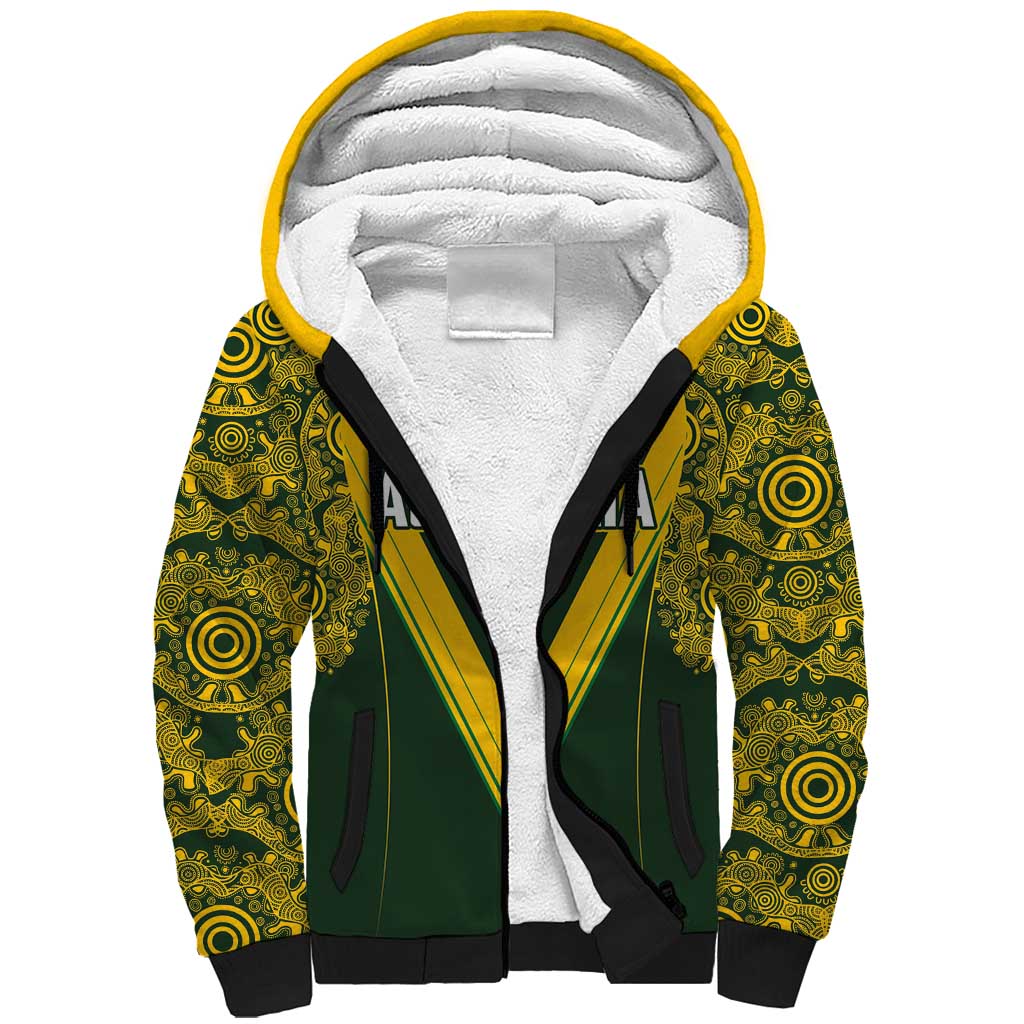 Australia Rugby Custom Sherpa Hoodie Aboriginal Art Sporty Style - Polynesian Pride