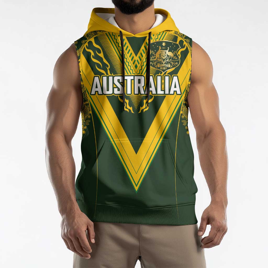 Australia Rugby Custom Sleeveless Hoodie Aboriginal Art Sporty Style - Polynesian Pride