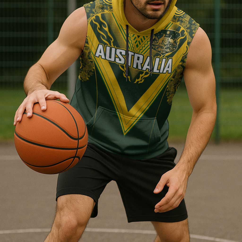 Australia Rugby Custom Sleeveless Hoodie Aboriginal Art Sporty Style - Polynesian Pride